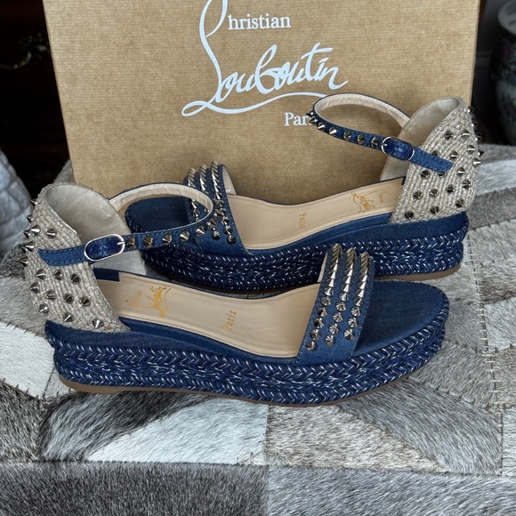 Christian Louboutin MADMONICA 60 Spiked Stud Platform Wedge Sandals Shoes - Picture 2 of 9